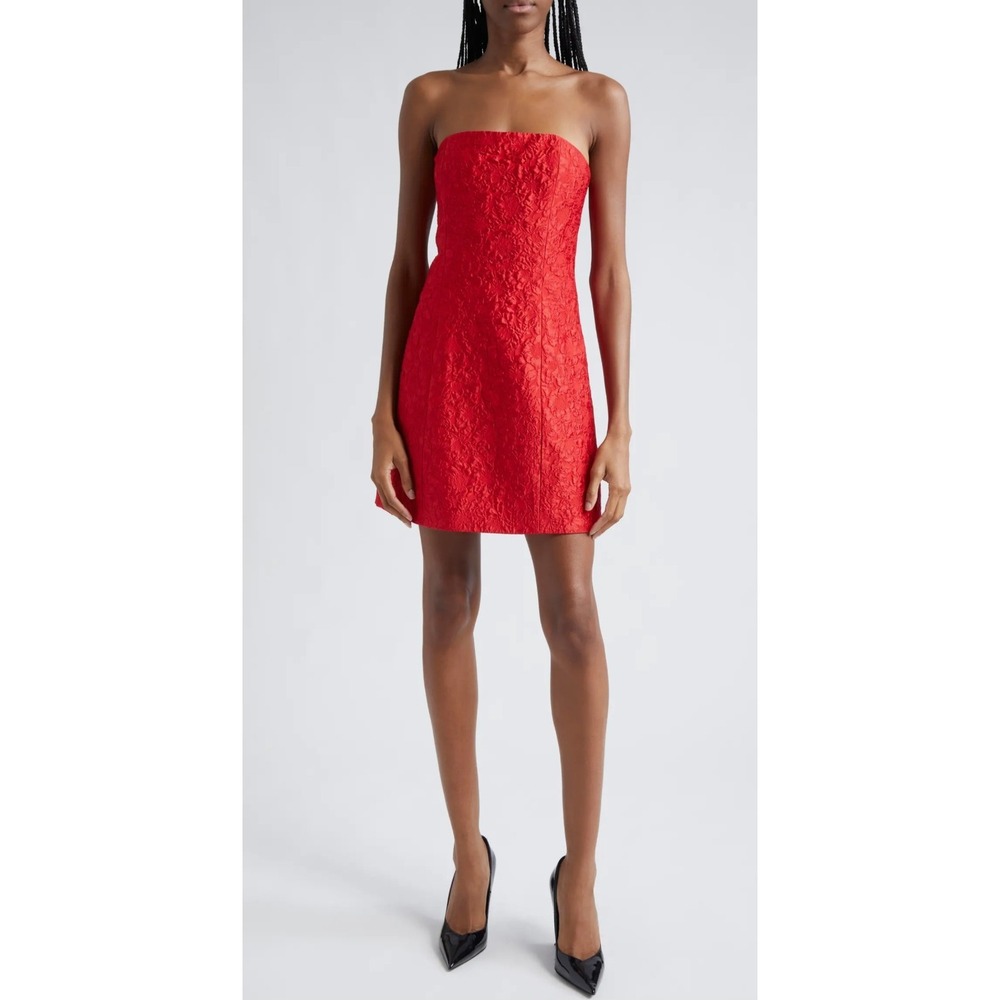 Alice + Olivia Mini Dress Womens 2 Red Strapless Dimensional Textured Party NWT